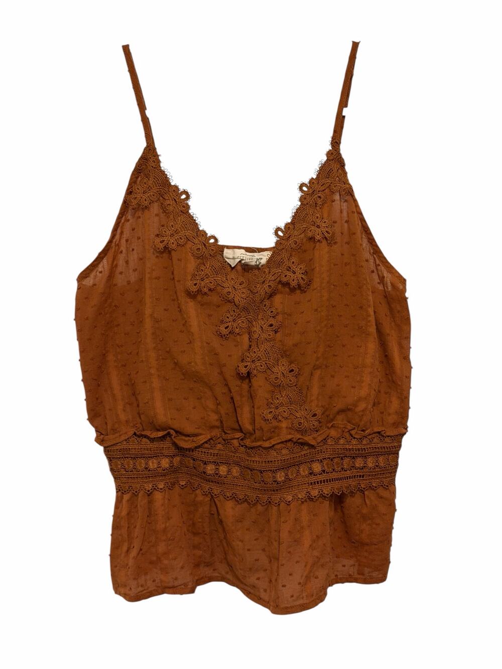 Sweet Wanderer Women's Medium Orange Brown Sleeveless V-Neck Lace Top